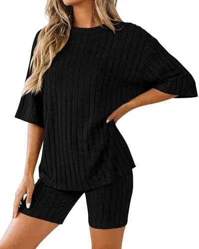 KIRUNDO Ribbed Shorts Set in Black
