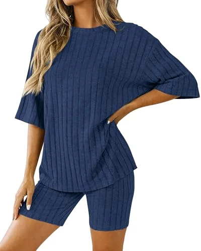 KIRUNDO Ribbed Shorts Set in Blue