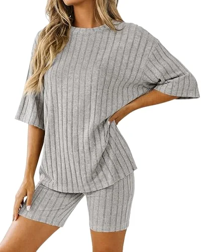 KIRUNDO Ribbed Shorts Set in Grey