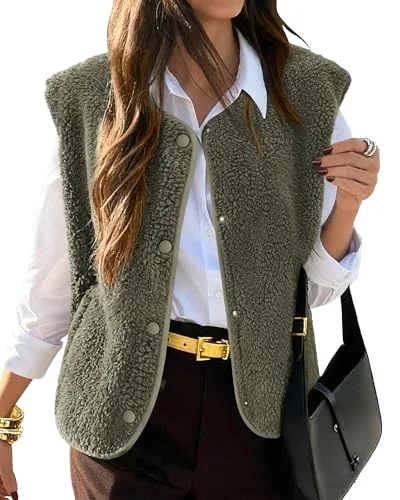 KIRUNDO Sherpa Fleece Vest in Army Green