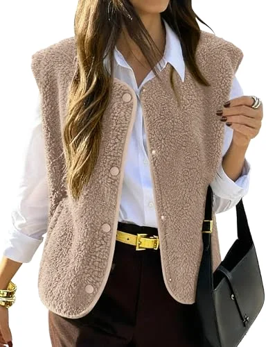 KIRUNDO Sherpa Fleece Vest in Khaki