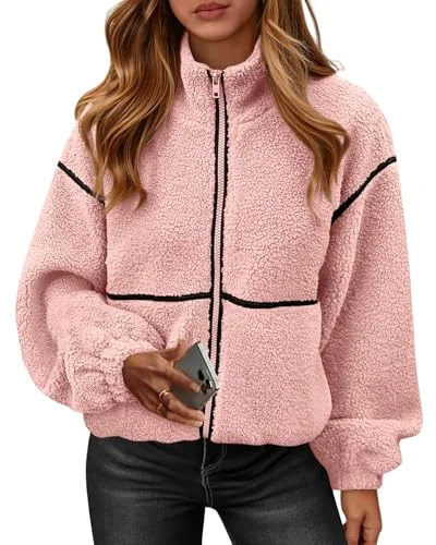 KIRUNDO Sherpa Fleece Zip-Up Jacket in Pink