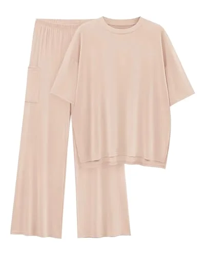 KIRUNDO Short Sleeve Wide Leg Lounge Set in Large