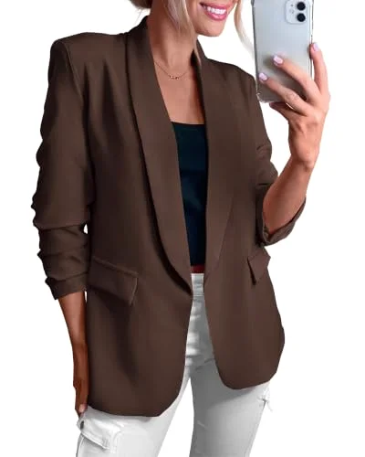 KIRUNDO Single-Button Lapel Blazer in Coffee