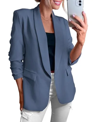 KIRUNDO Single-Button Lapel Blazer in Grey Blue