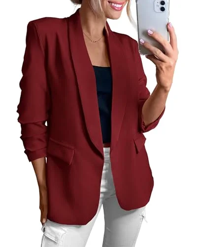 KIRUNDO Single-Button Lapel Blazer in Wine Red