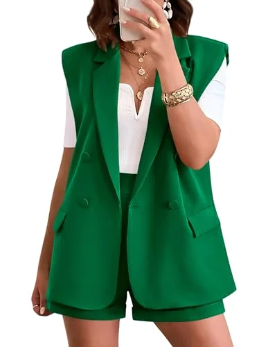 KIRUNDO Sleeveless Blazer and Shorts Set in Green