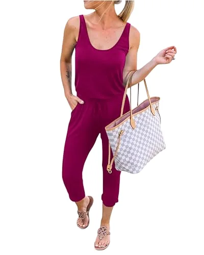 KIRUNDO Sleeveless Drawstring Jogger Jumpsuit in Purple Red