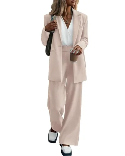 KIRUNDO Wide Leg Pant Suit Set in Beige
