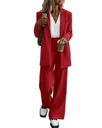 KIRUNDO Wide Leg Pant Suit Set in Red