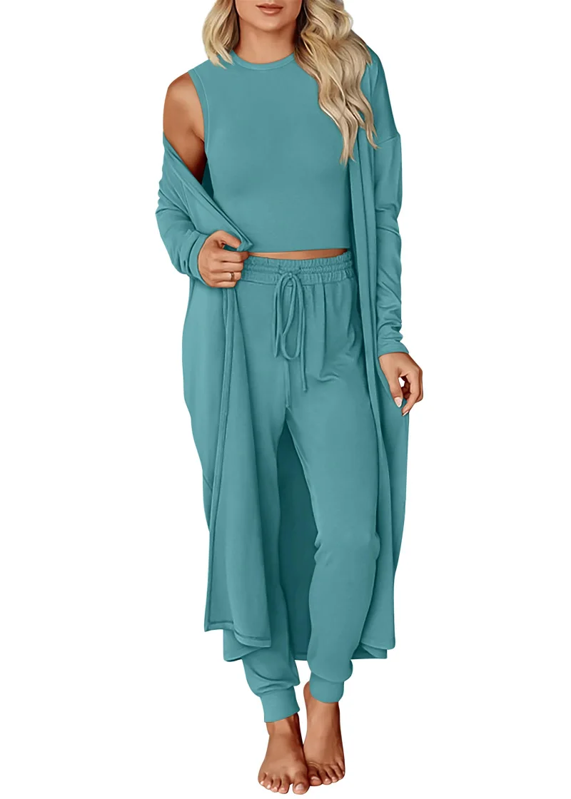 KIRUNDO 3-Piece Cardigan Lounge Set in Lake Blue