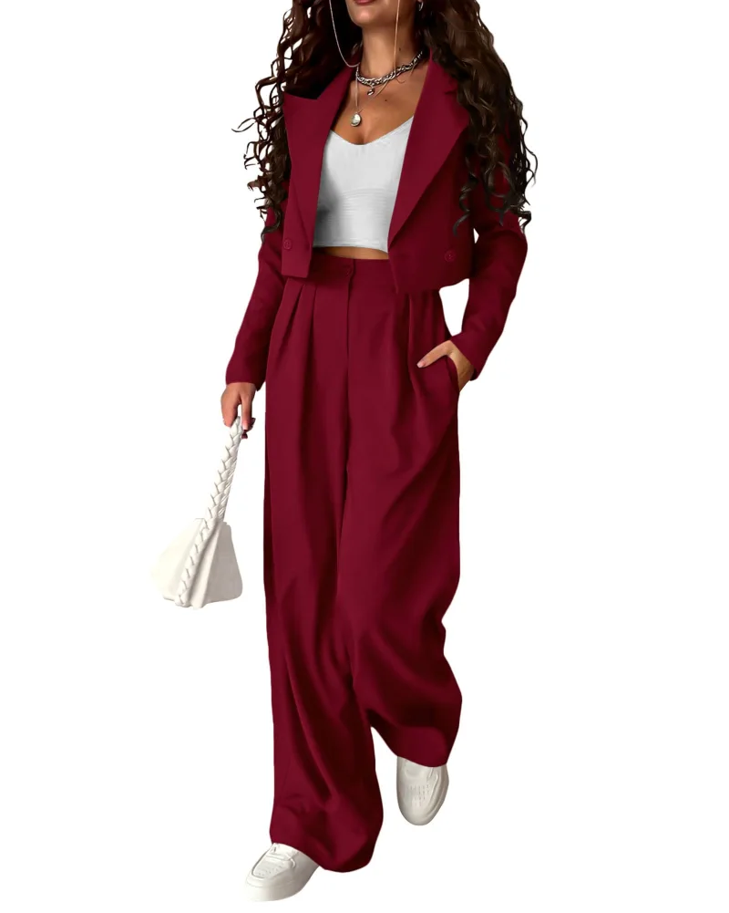 KIRUNDO Business Pant Suit Set in Wine Red