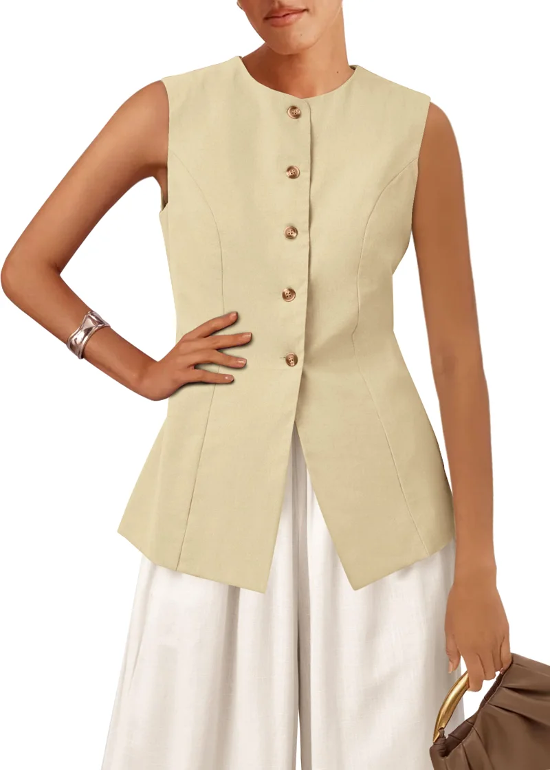 KIRUNDO Button-Front Vest Top in Beige