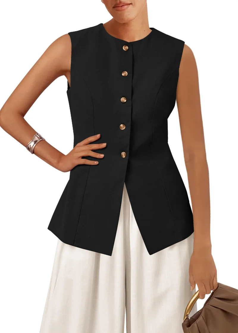 KIRUNDO Button-Front Vest Top in Black