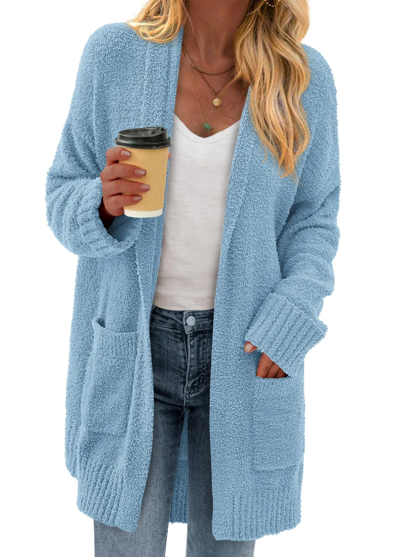 KIRUNDO Chunky Fuzzy Cardigan in Sky Blue