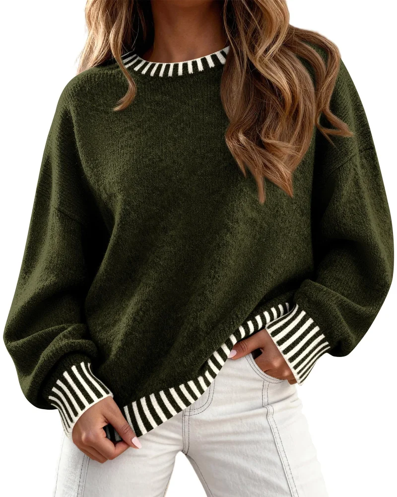 KIRUNDO Chunky Oversized Crewneck Sweater in Army Green