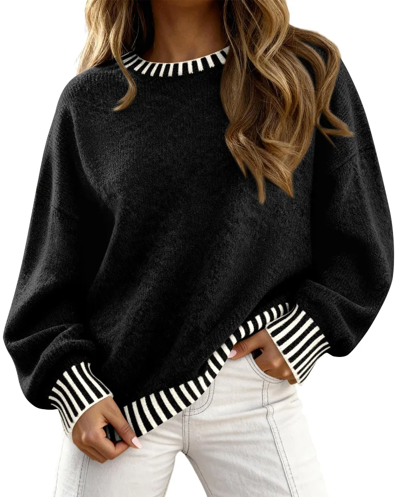 KIRUNDO Chunky Oversized Crewneck Sweater in Black