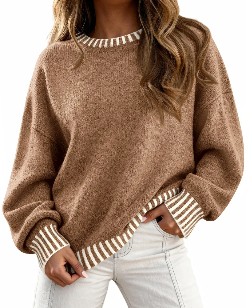 KIRUNDO Chunky Oversized Crewneck Sweater in Khaki