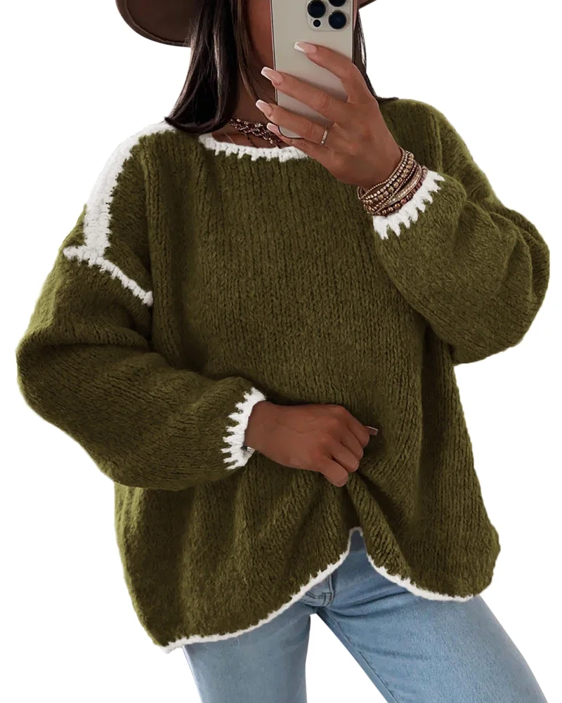 KIRUNDO Chunky Oversized Sweater in Army Green