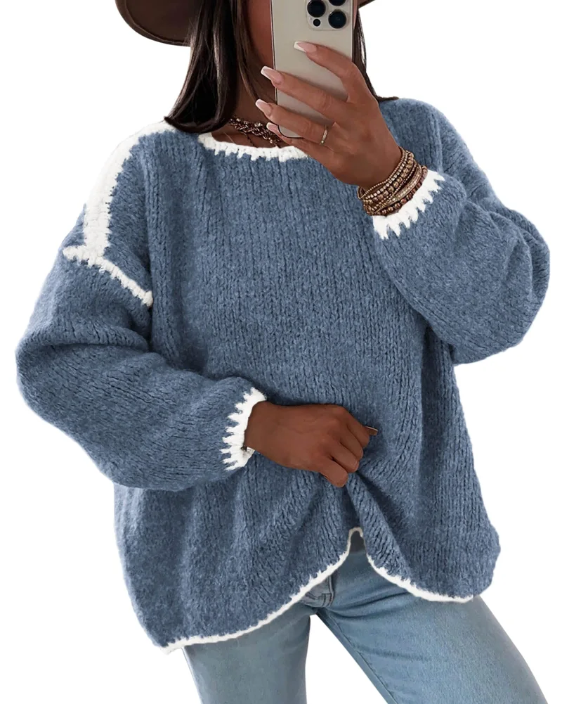 KIRUNDO Chunky Oversized Sweater in Dusty Blue