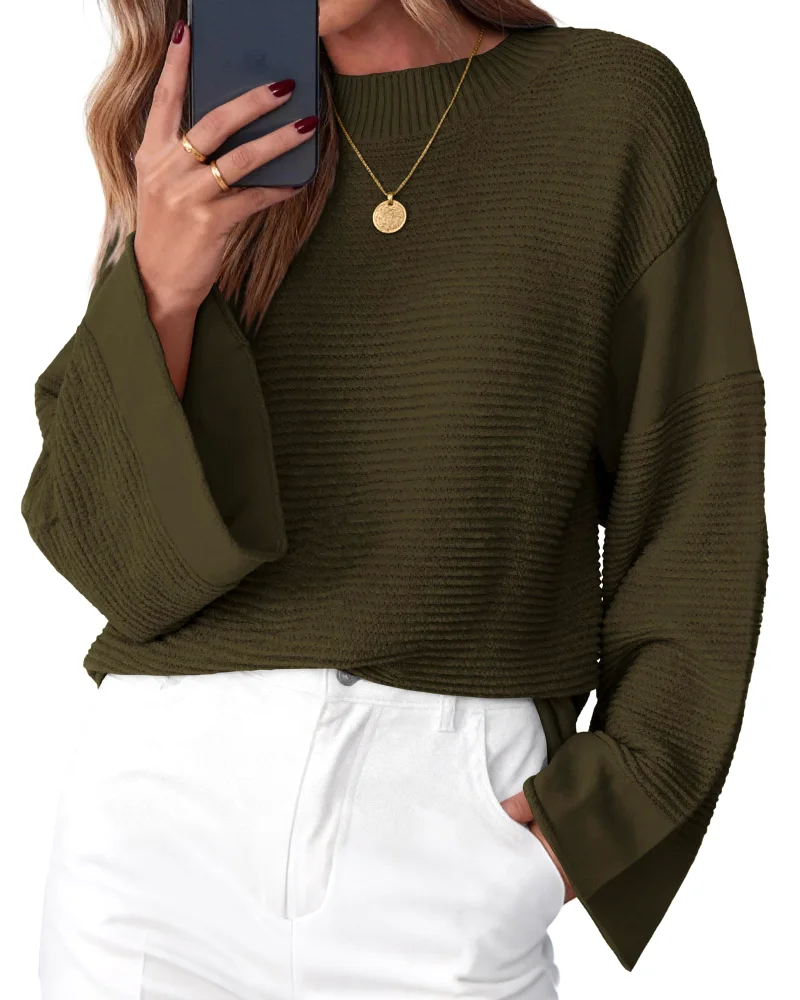 KIRUNDO Chunky Ribbed Oversized Sweater in Army Green