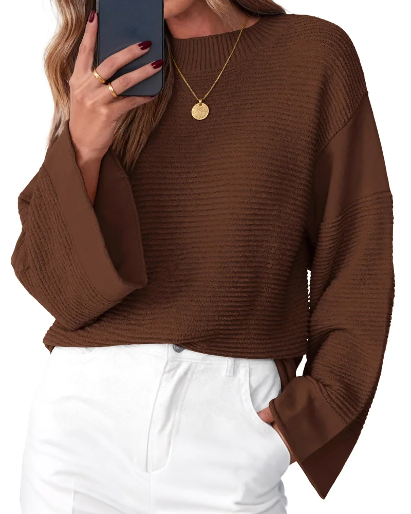 KIRUNDO Chunky Ribbed Oversized Sweater in Brown