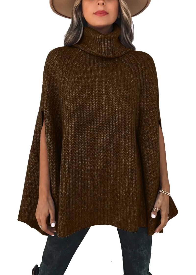 KIRUNDO Chunky Turtleneck Sweater in Dark Coffee