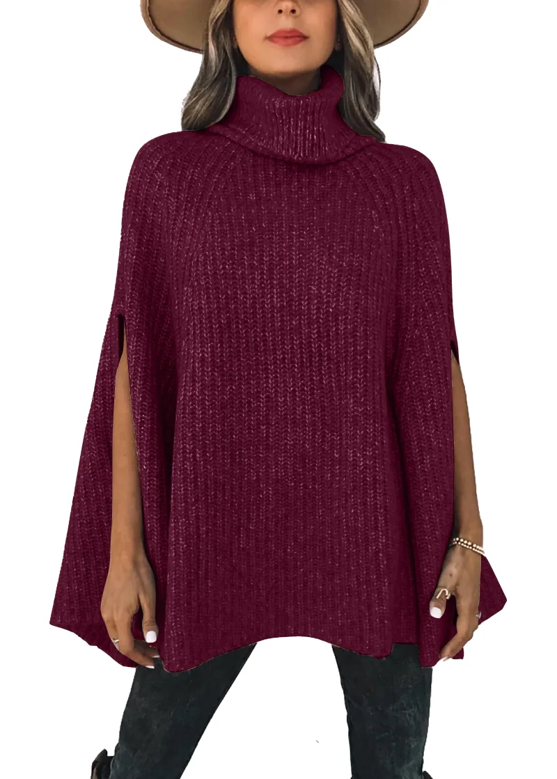 KIRUNDO Chunky Turtleneck Sweater in Dark Purple Red