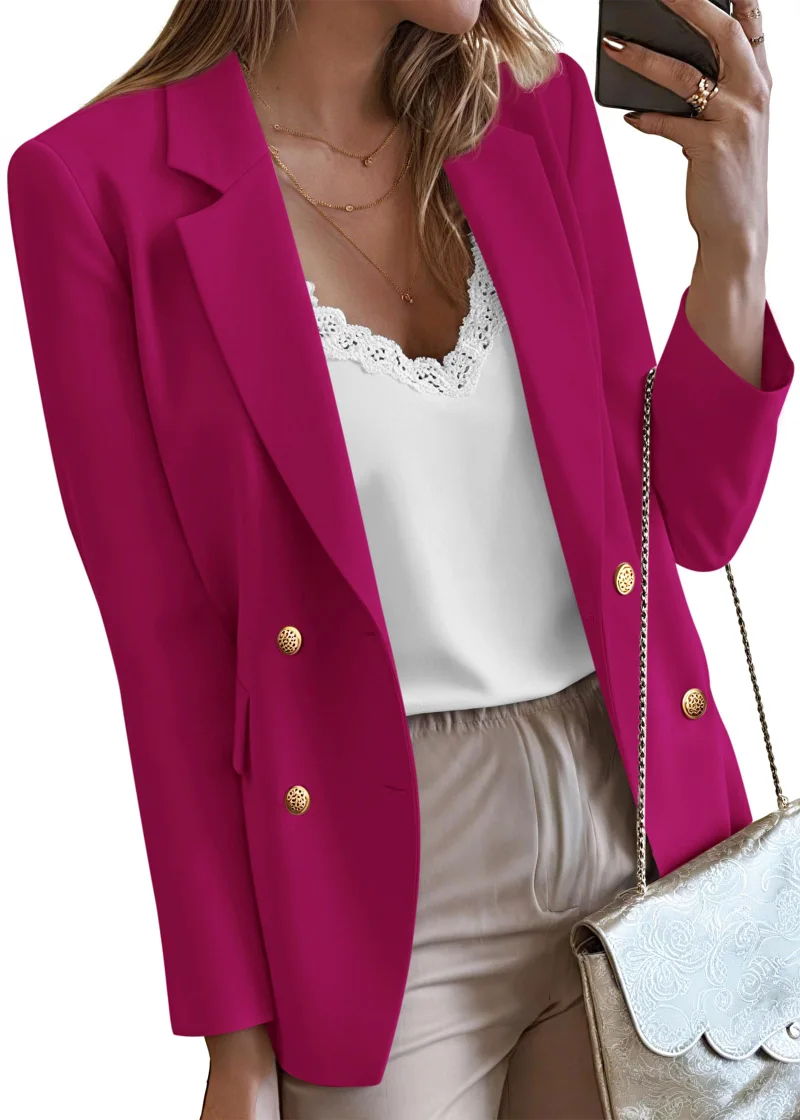 KIRUNDO Double-Breasted Blazer in Rose Red