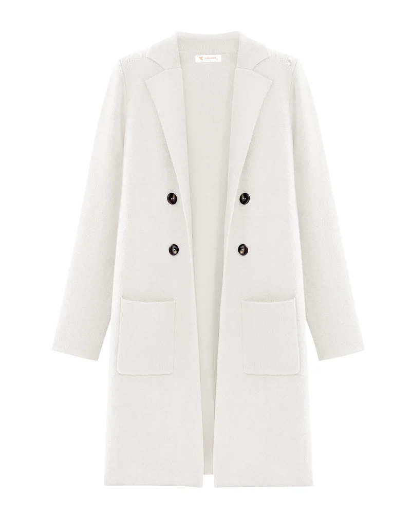 KIRUNDO Double-Breasted Knit Coat Cardigan in Beige White