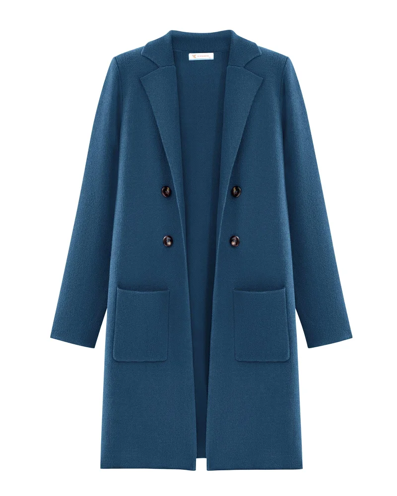 KIRUNDO Double-Breasted Knit Coat Cardigan in Dark Blue