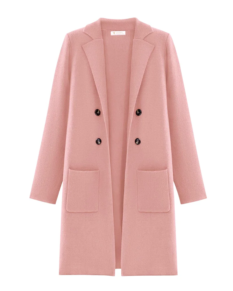 KIRUNDO Double-Breasted Knit Coat Cardigan in Pink