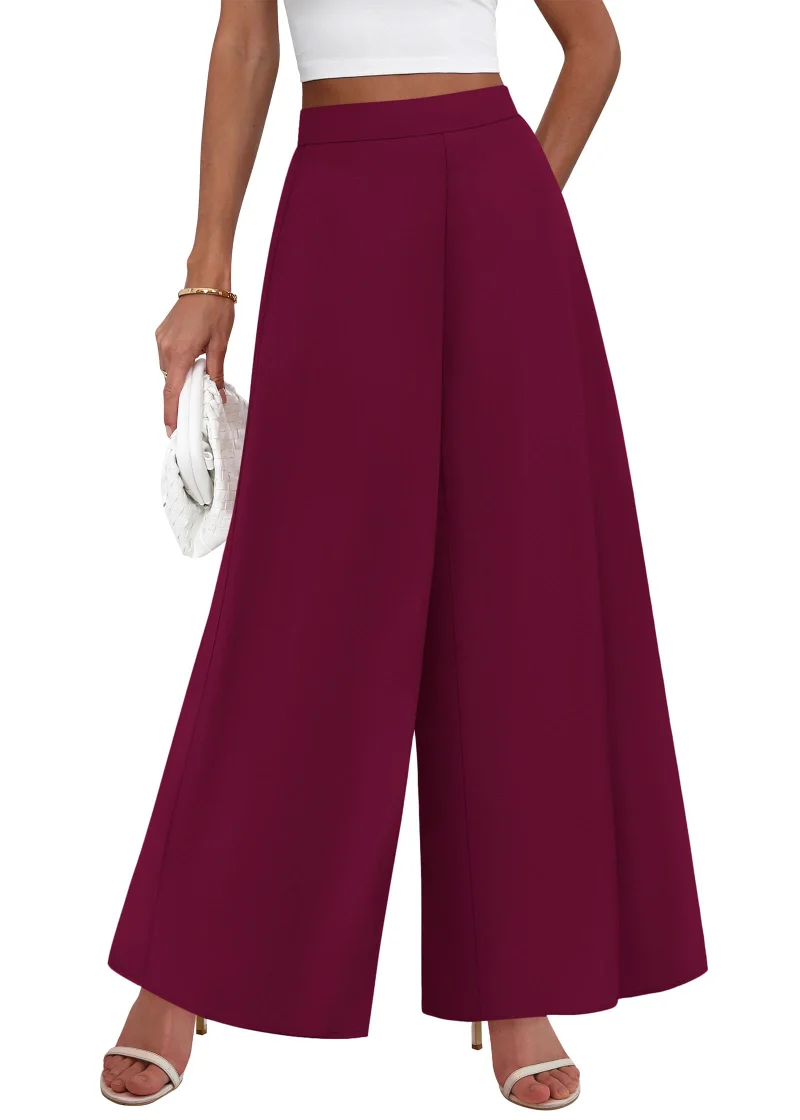 KIRUNDO Elastic Waist Palazzo Pants in Burgundy