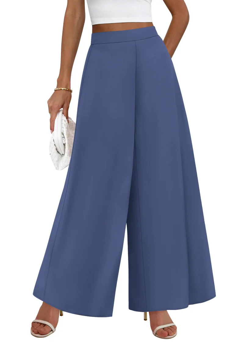 KIRUNDO Elastic Waist Palazzo Pants in Dusty Blue