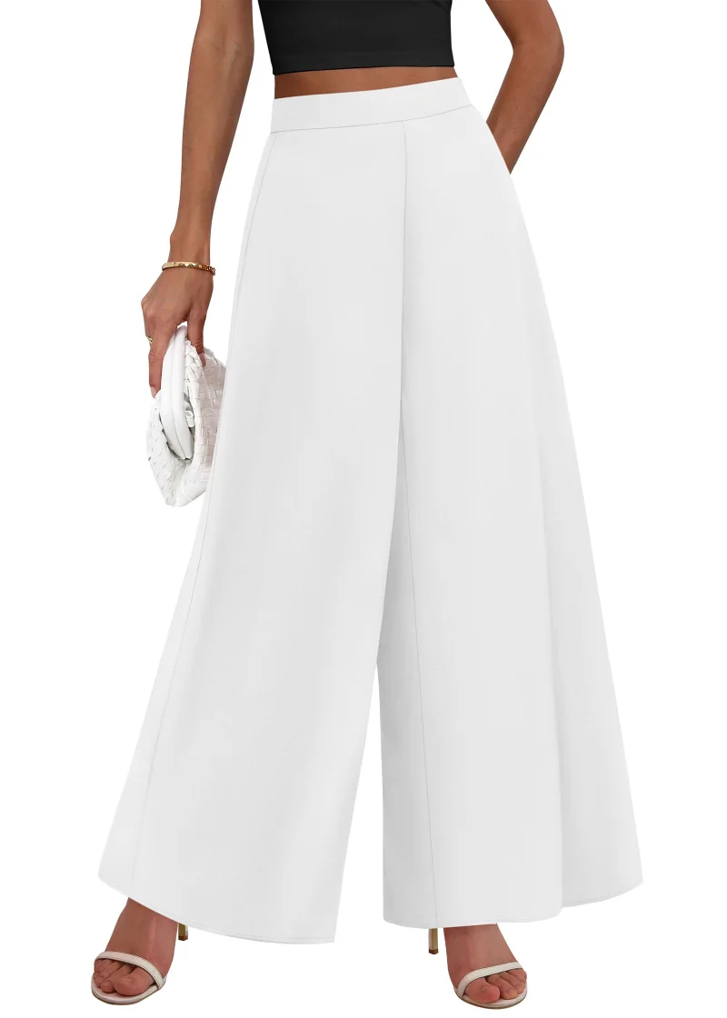 KIRUNDO Elastic Waist Palazzo Pants in White