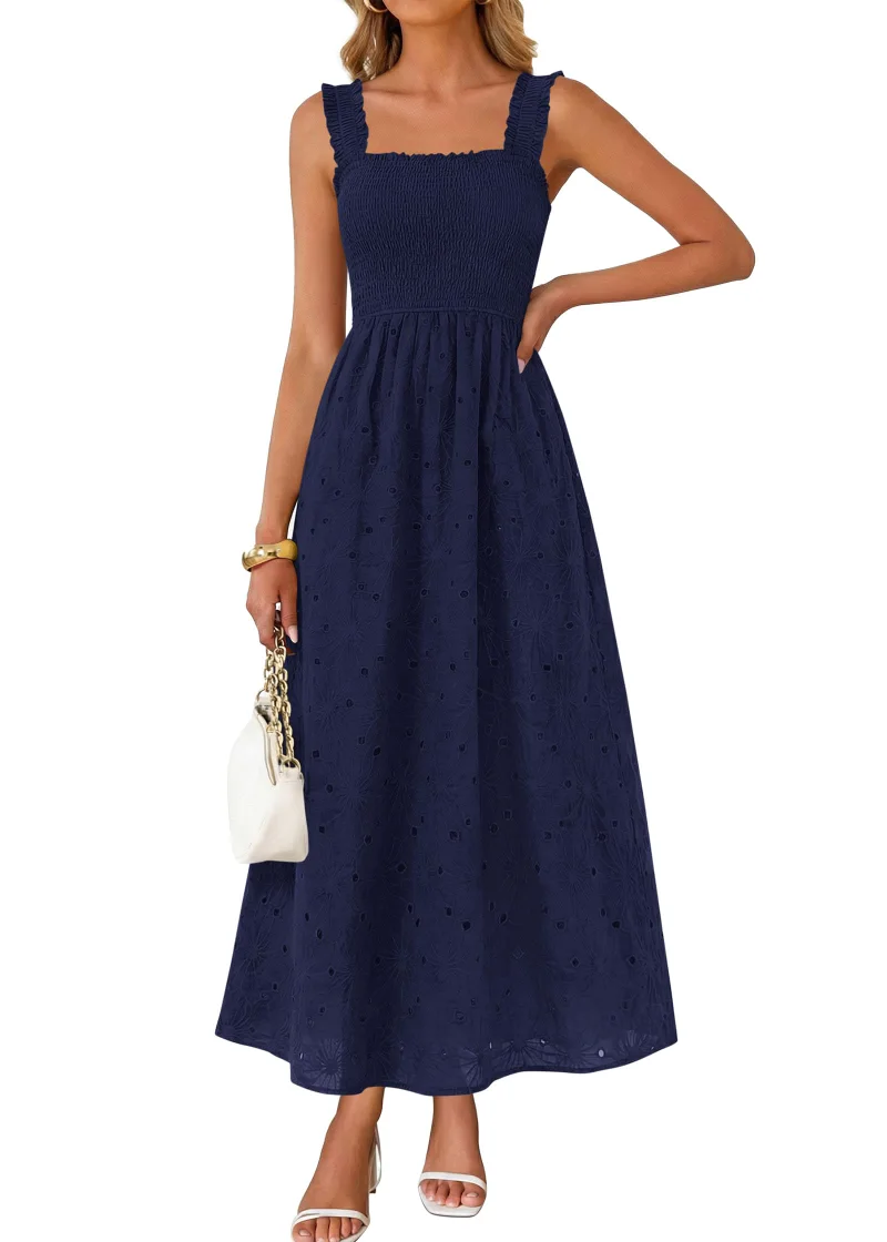 KIRUNDO Eyelet Lace Maxi Dress in Navy
