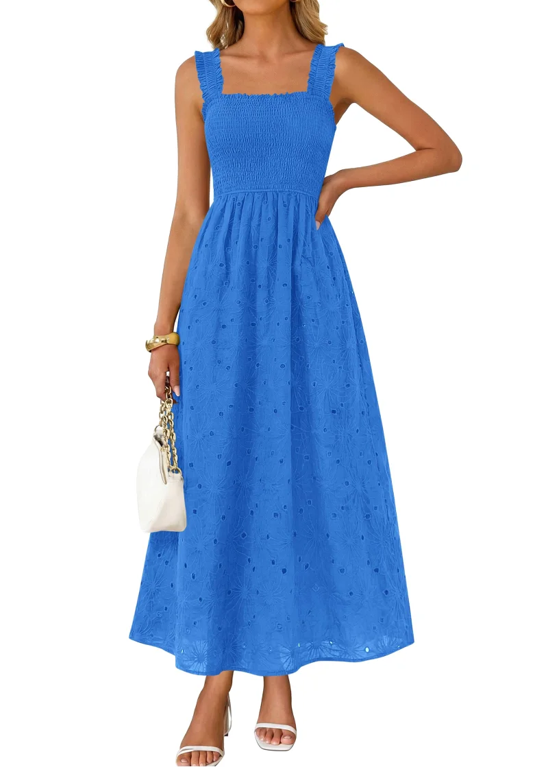 KIRUNDO Eyelet Lace Maxi Dress in Royal Blue