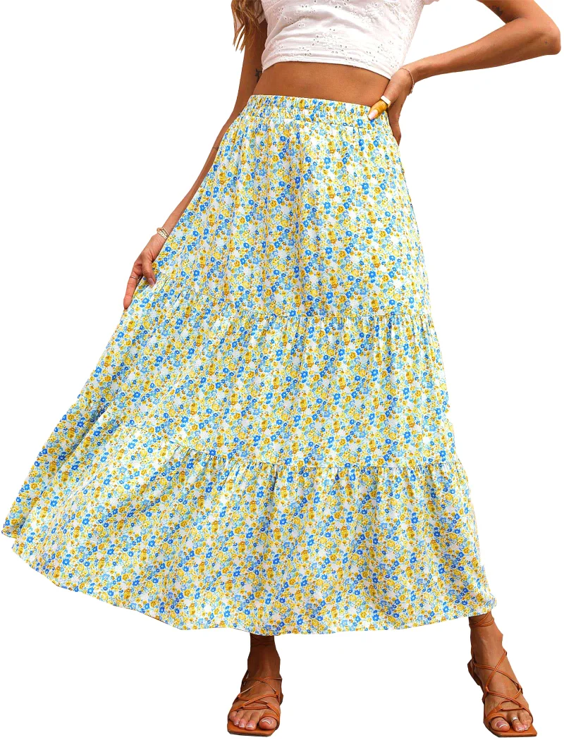 KIRUNDO Floral Boho Skirt in Light Blue