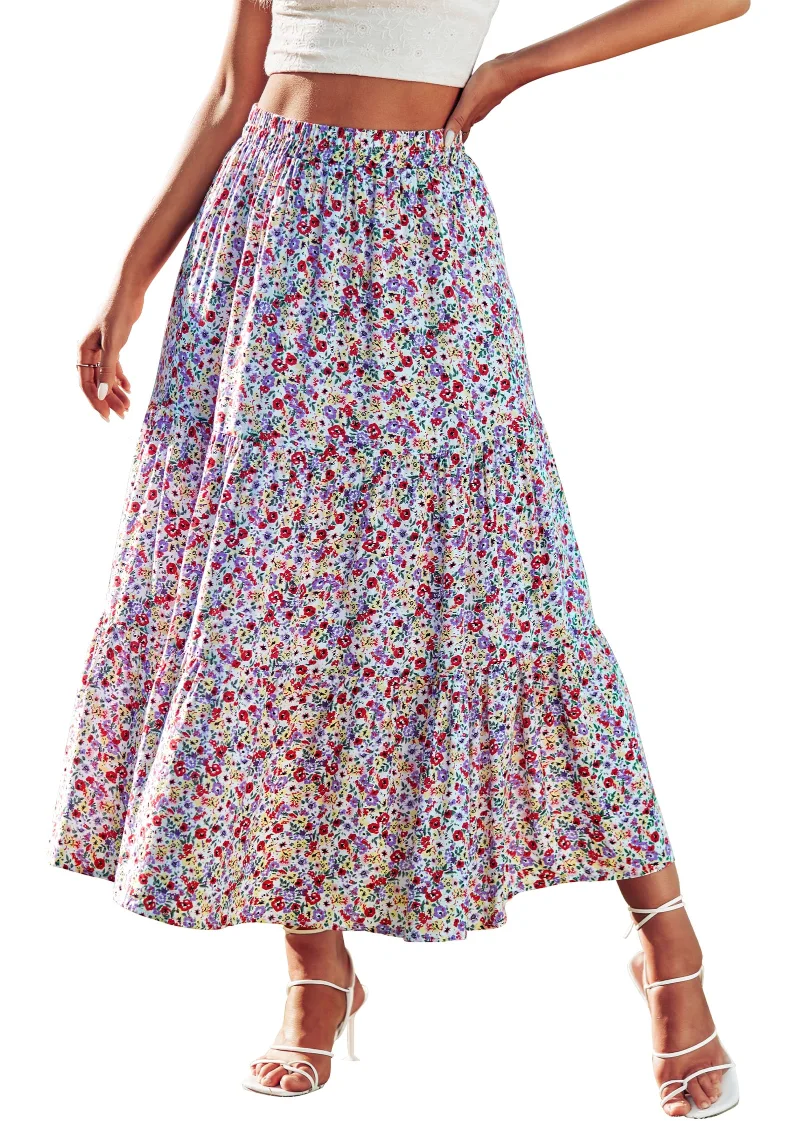 KIRUNDO Floral Boho Skirt in White Red