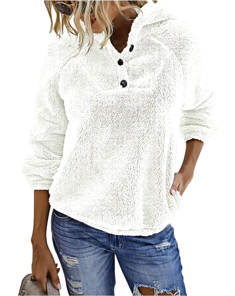 KIRUNDO Fuzzy Long Sleeve Sweatshirt in Beige