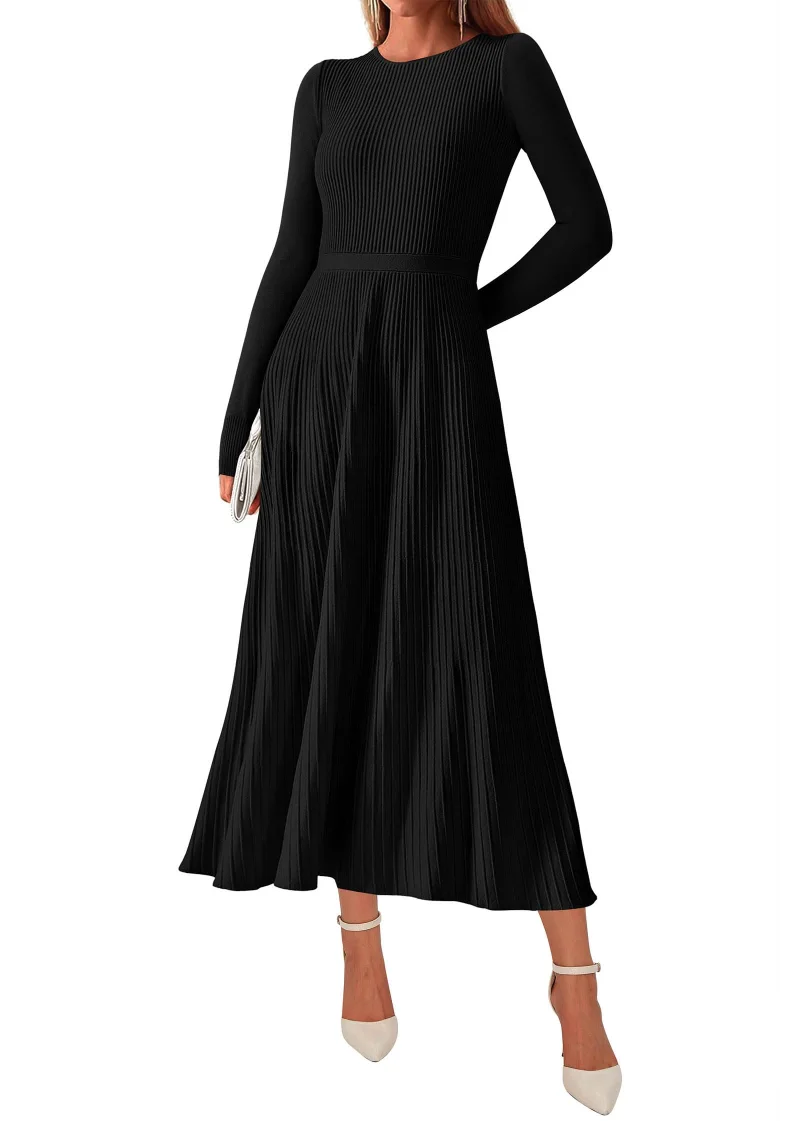 KIRUNDO Long Sleeve Maxi Sweater Dress in Black
