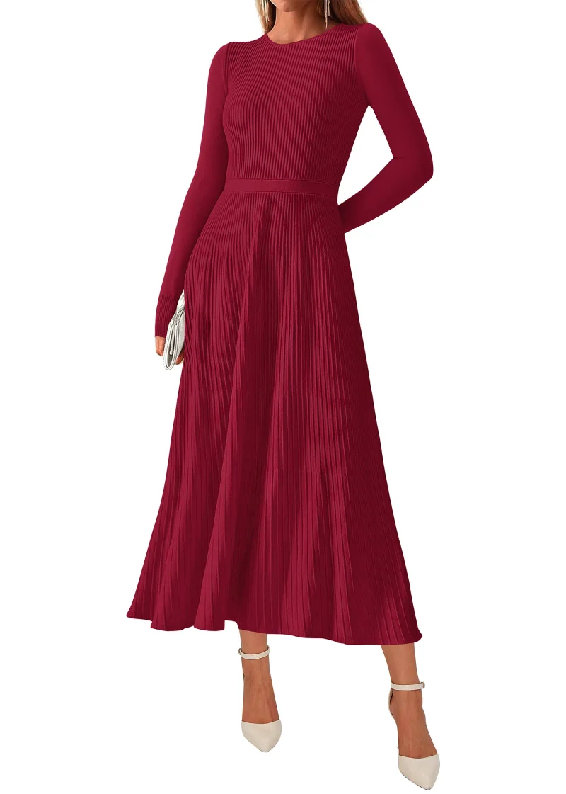 KIRUNDO Long Sleeve Maxi Sweater Dress in Burgundy