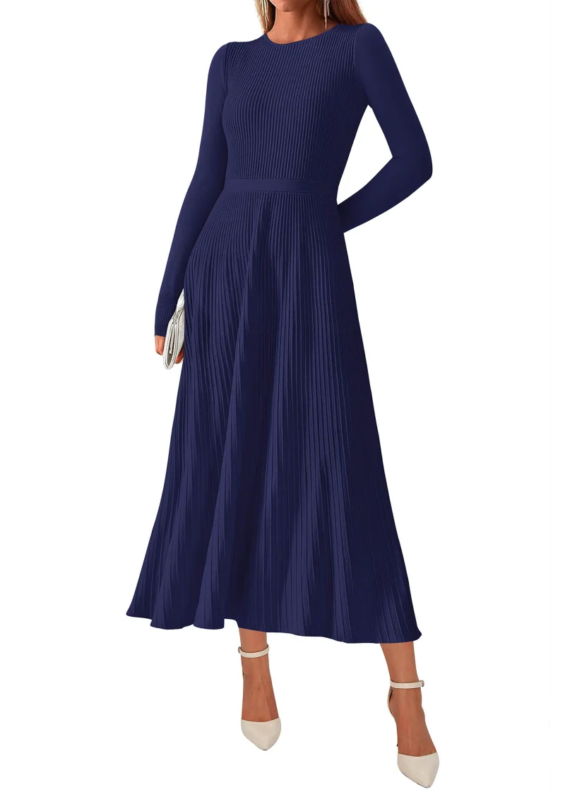 KIRUNDO Long Sleeve Maxi Sweater Dress in Navy