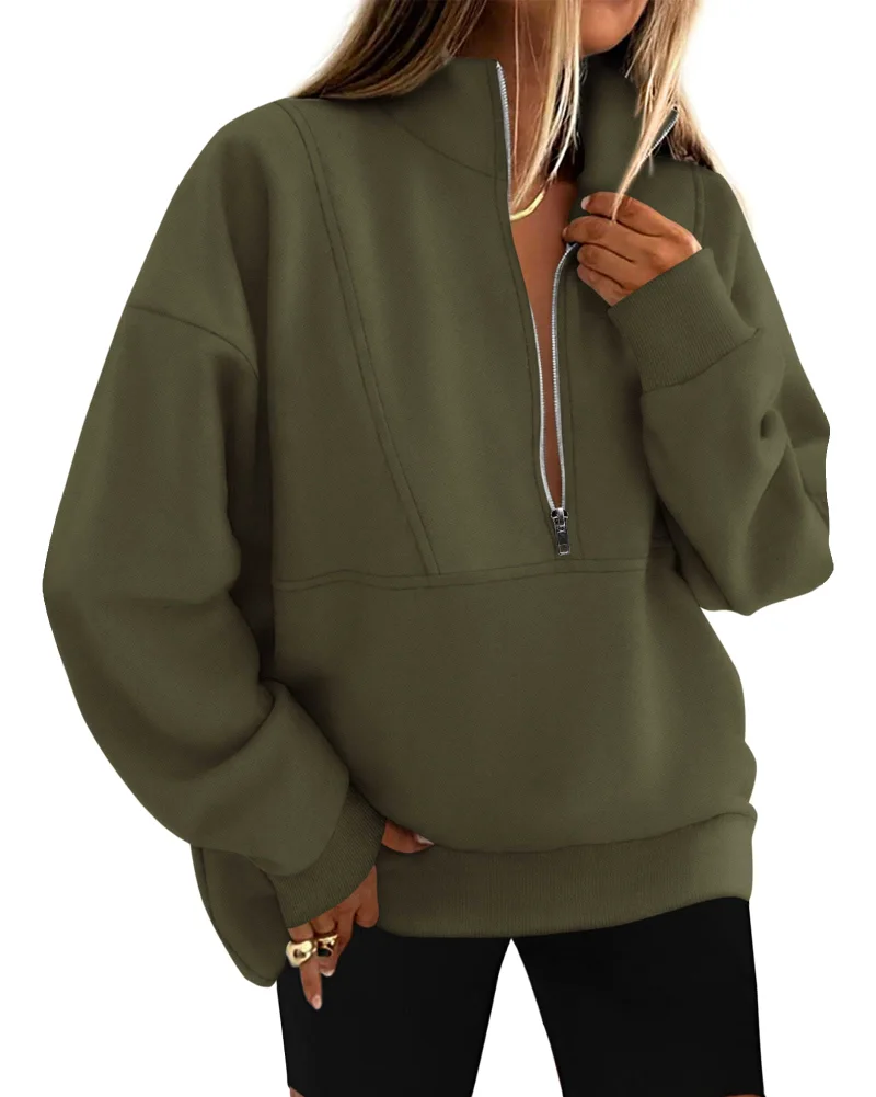 KIRUNDO Oversized Half-Zip Sweatshirt in Army Green