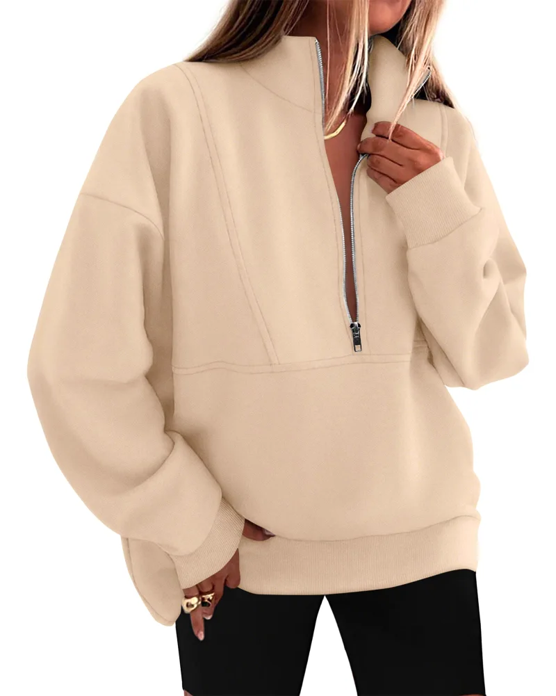 KIRUNDO Oversized Half-Zip Sweatshirt in Beige