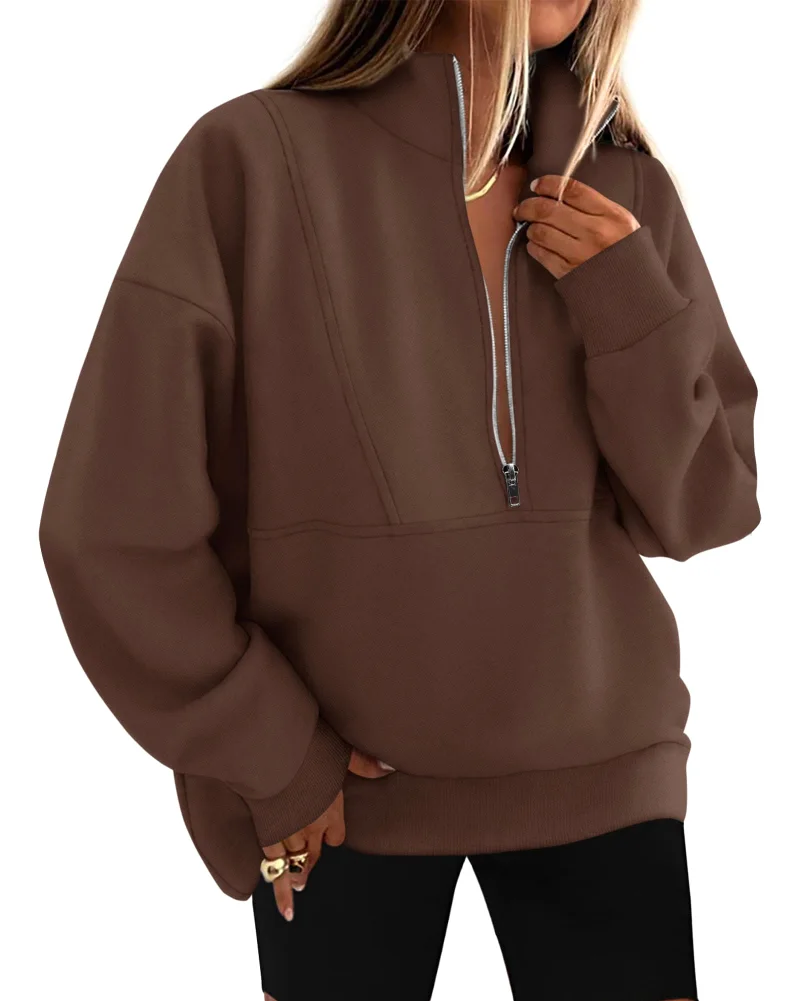 KIRUNDO Oversized Half-Zip Sweatshirt in Brown