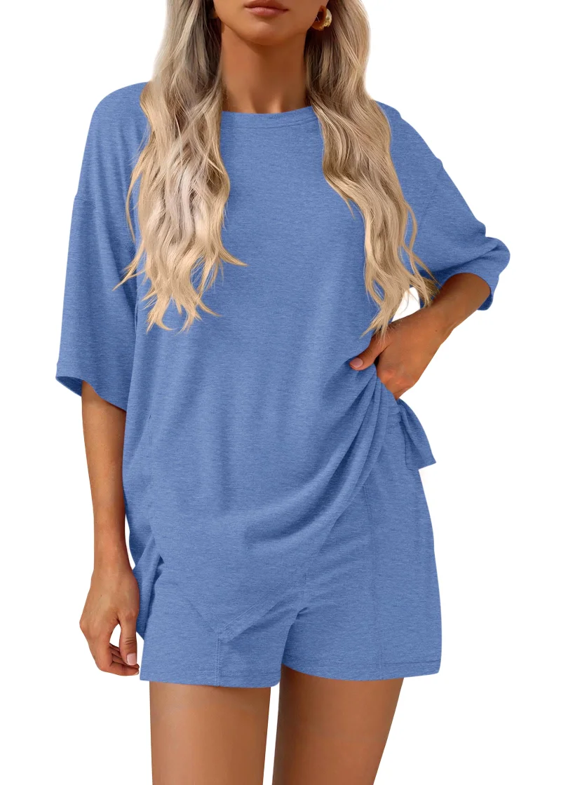 KIRUNDO Oversized Tee and Shorts Set in Dusty Blue