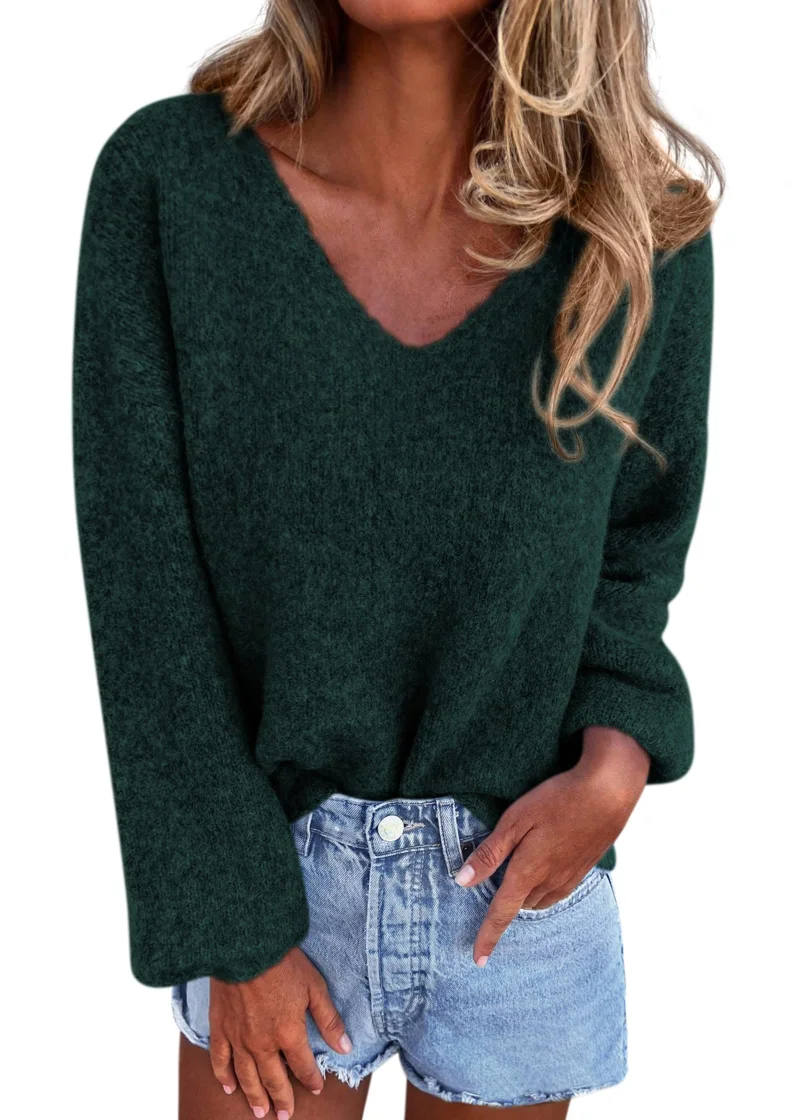 KIRUNDO Oversized V-Neck Sweater in Dark Green