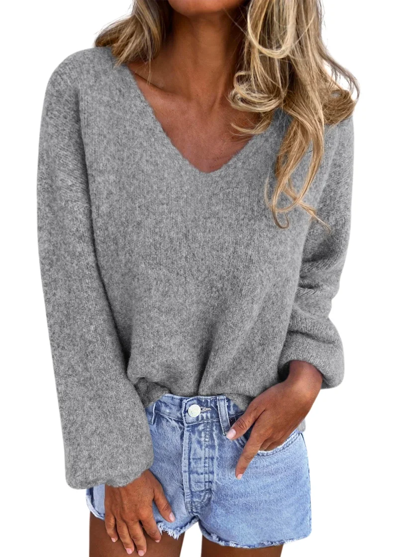 KIRUNDO Oversized V-Neck Sweater in Grey