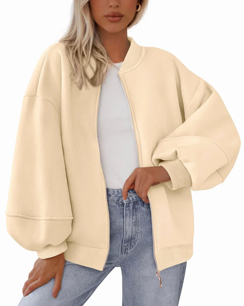 KIRUNDO Oversized Zip-Up Sweatshirt in Beige
